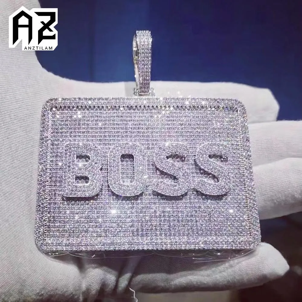 Necklaces AZ Hip Hop Iced Out Square Custom Letters Pendants Necklaces Paved Cubic Zircon Stone With Gold Chain For Men Women Jewelry