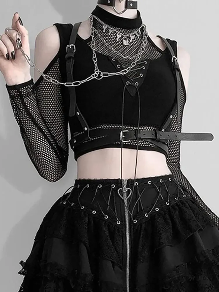 Gothic Fishnet Cut-Out tight shirt for Women - Sexy Halter