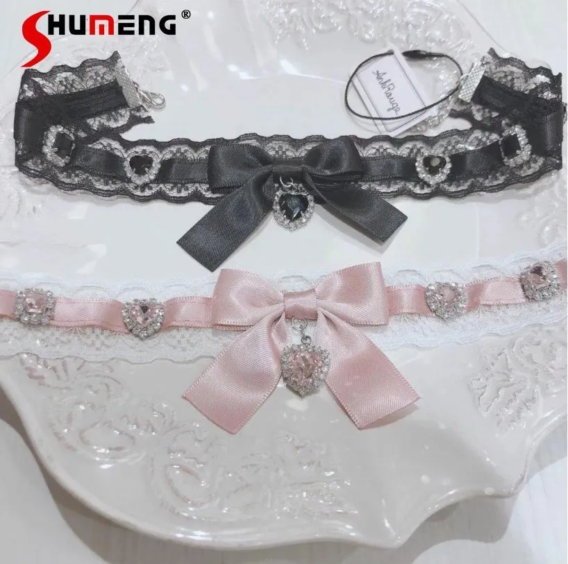 Neck Ties Japanese Style Cute Heart Shaped Lace Stickers Necklace Collar Choker Female Stitching Sweet Girl s Accesorios 230519