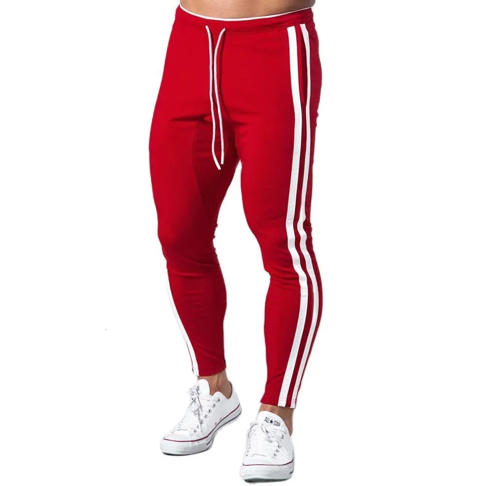 Red Cotton Spandex Slim Fit Mens Joggers For Autumn Training And