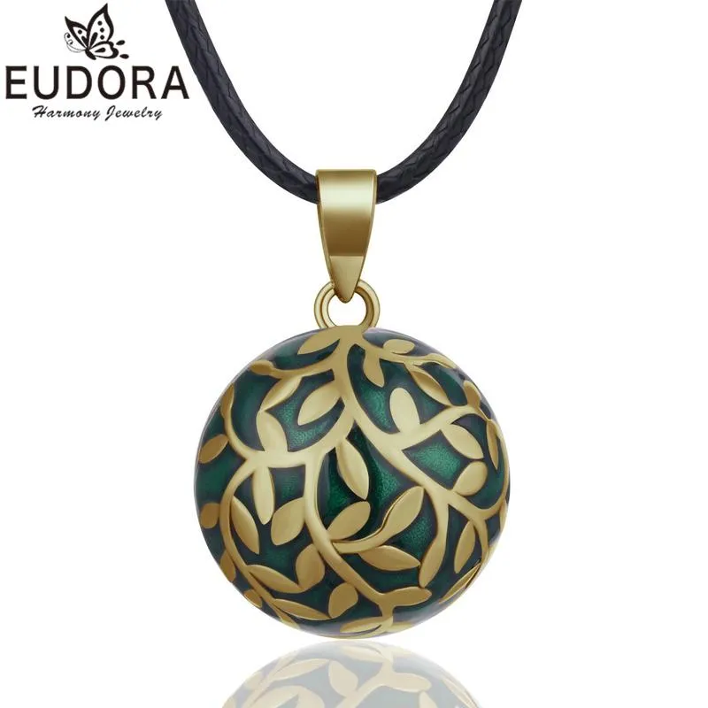 Kettingen EUDORA Groene Bladeren Hanger Ketting Brons Chime Bola voor Vrouwen Mode-sieraden Cadeau Vintage Harmonie Mexicaanse Zwangerschap Bal