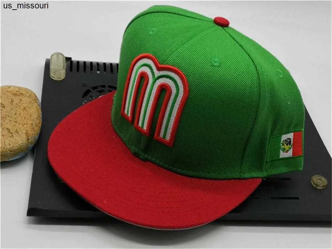 Mexico Fitted Red Fitted Baseball Cap With Letter M Design Hip Hop
