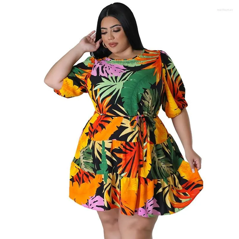 Party Dresses African For Women Dashiki Lantern Sleeve Sexig blad Kort klänning Summer Kläder Vestidos Ankomst