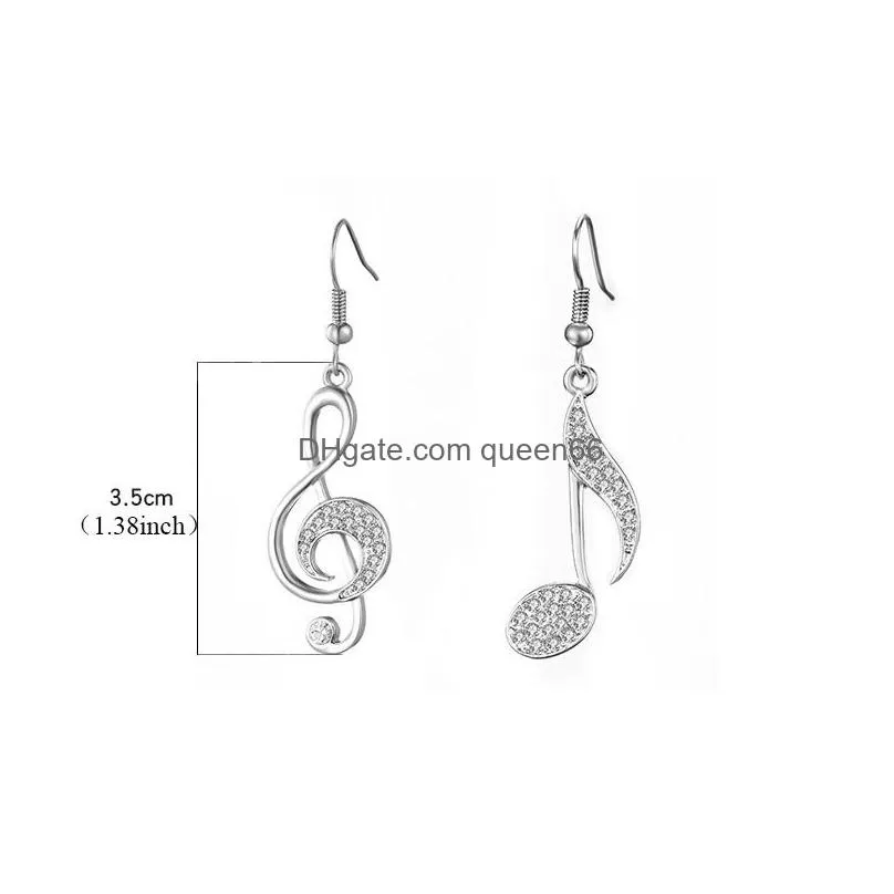 high fashion rhinestone shiny treble clef notes eighth note dangle earrings for women crystal gold silver rose gold hook earring