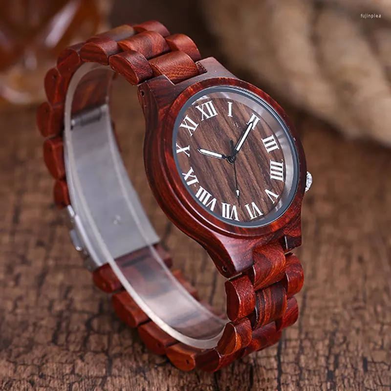 Montres-bracelets femmes montre en bois chiffres romains cadran montres-bracelets Rose personnalisé dames montre-bracelet à Quartz robe caisse en bois horloge pour cadeau