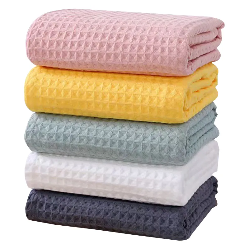 2/4 Pcs 100% Cotton Towel Set Thicken Waffle Gauze Material Shower Towel Luxury High Quality Solid Color Absorbent Bath Towel
