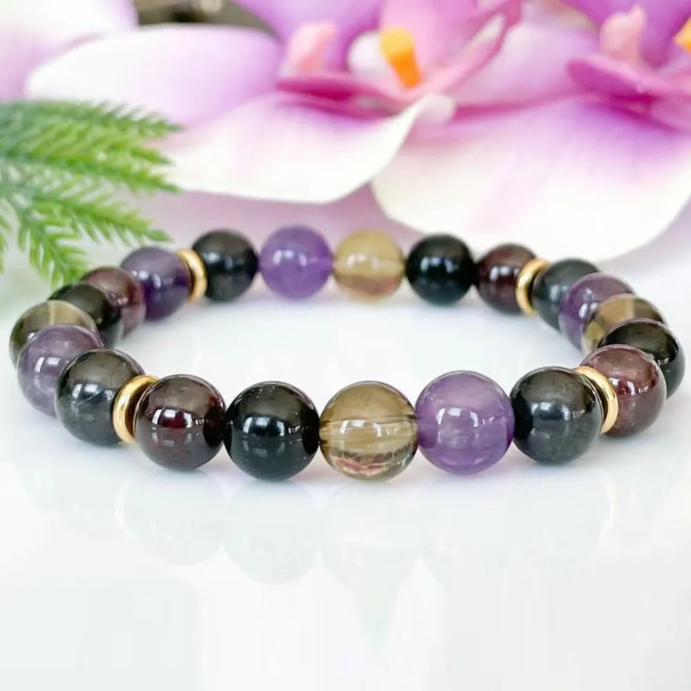 MG1888 8 mm ryska Shungite Amethyst Black Tourmaline Garnet Smoky Quartz Armband