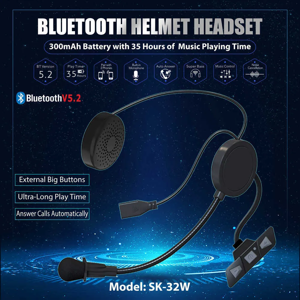 Casque de voiture Bluetooth 5.2 pour Moto, casque d'écoute sans fil, mains libres, lecteur de musique stéréo, haut-parleur, réduction du bruit, écouteurs pour Moto