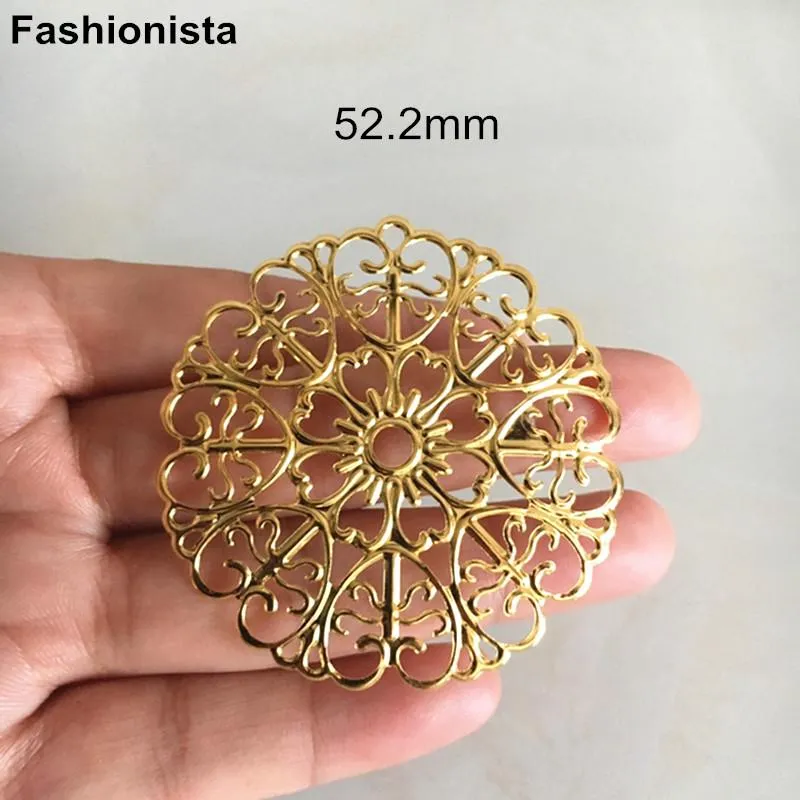 Andra 30 st metallfiligree charms 52,2 mm rund ihålig hjärtmönster hänge guld/silverfärgad diy smycken brudens huvudbonader