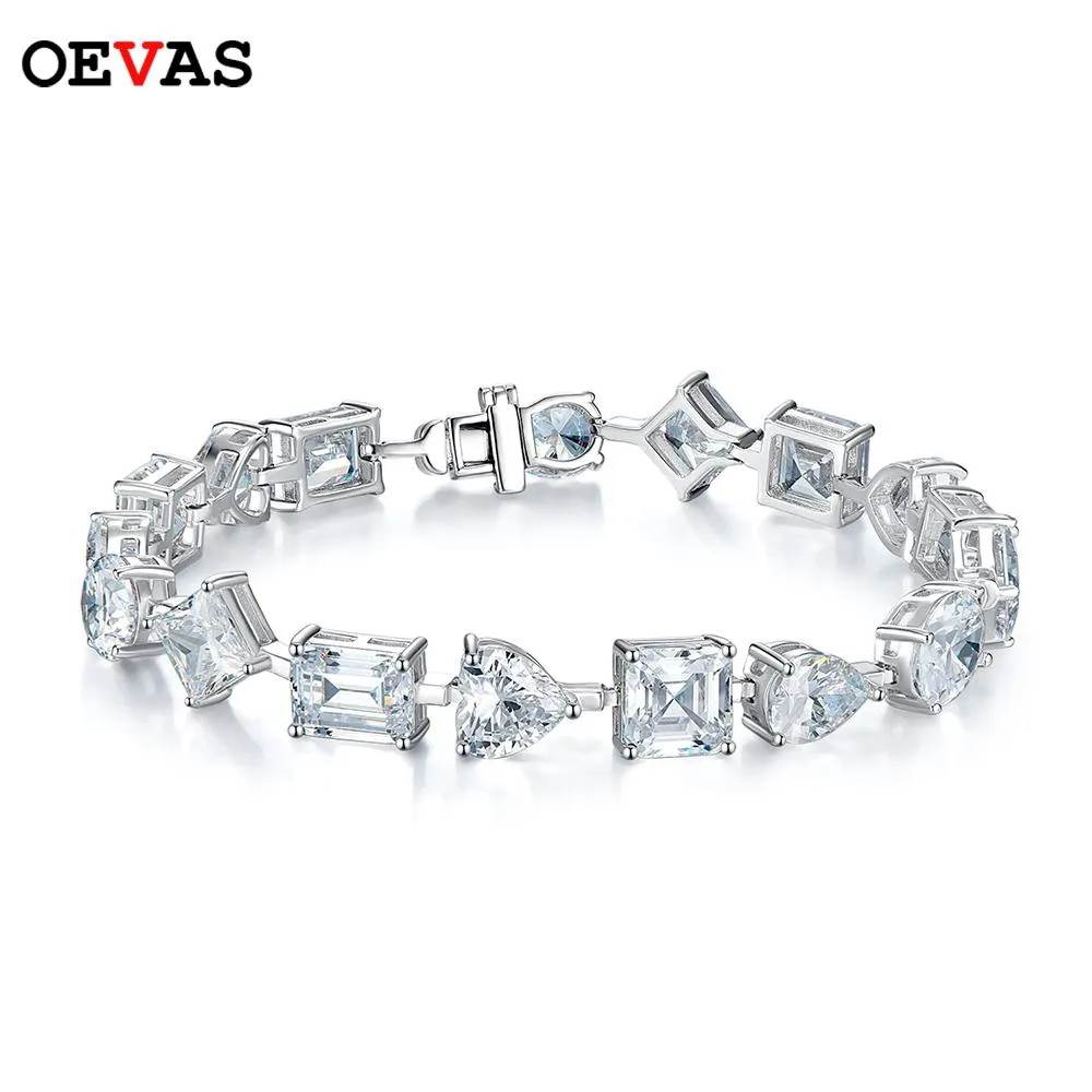 Bangle Oevas 100% 925 Sterling zilver vol hoge koolstof diamant verschillende vorm armband voor vrouwen sprankelend bruiloftsfeestje fijne sieraden