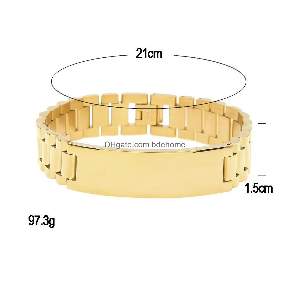 Identification Bracelet Gold-Tone Engraved with... - Depop