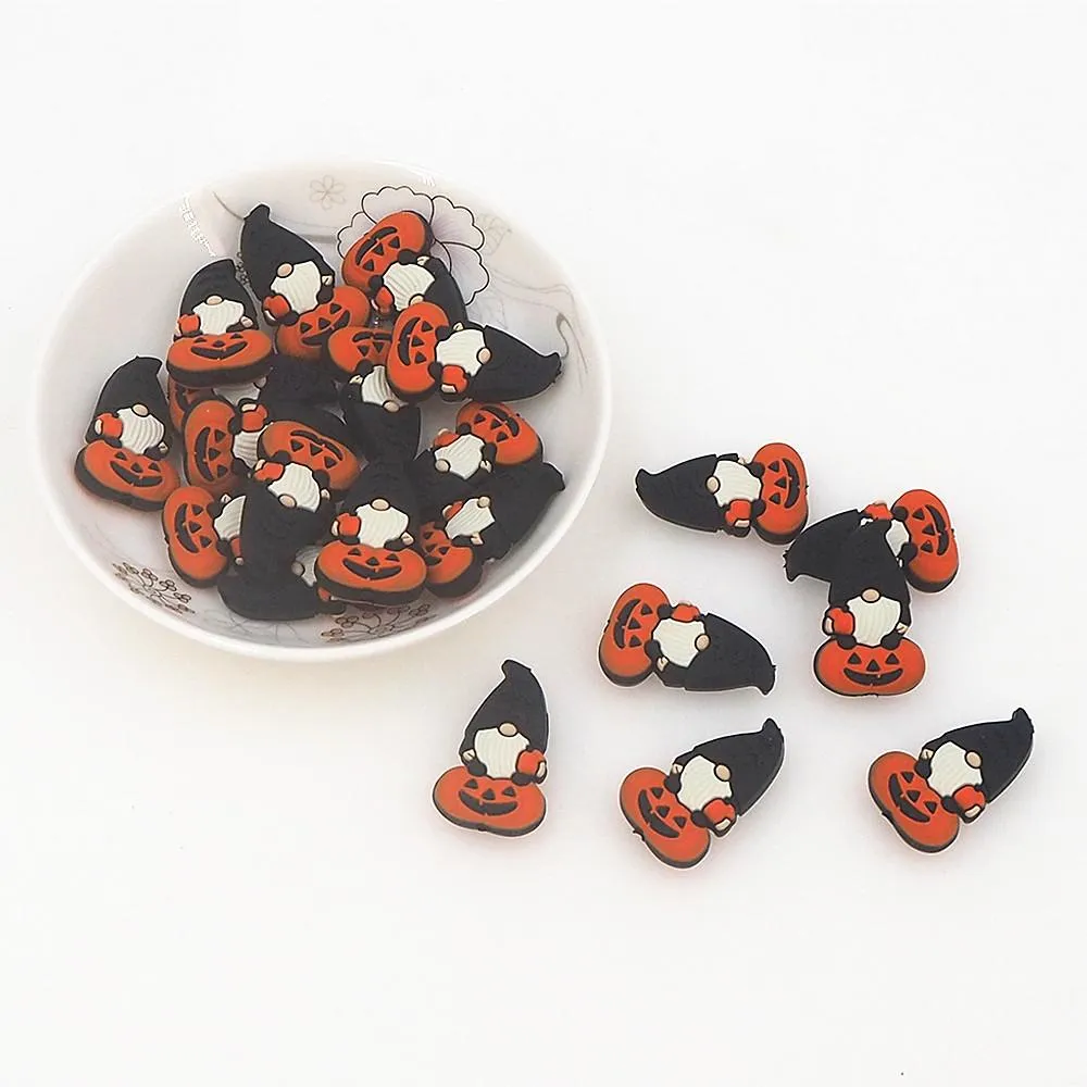 Pärlor Chenkai 50st Halloween Silikonpärlor Skall Pumpkin Bat Ghost Pärlor Baby Chewable Dummy Necklace Pacifier Toy Presenttillbehör