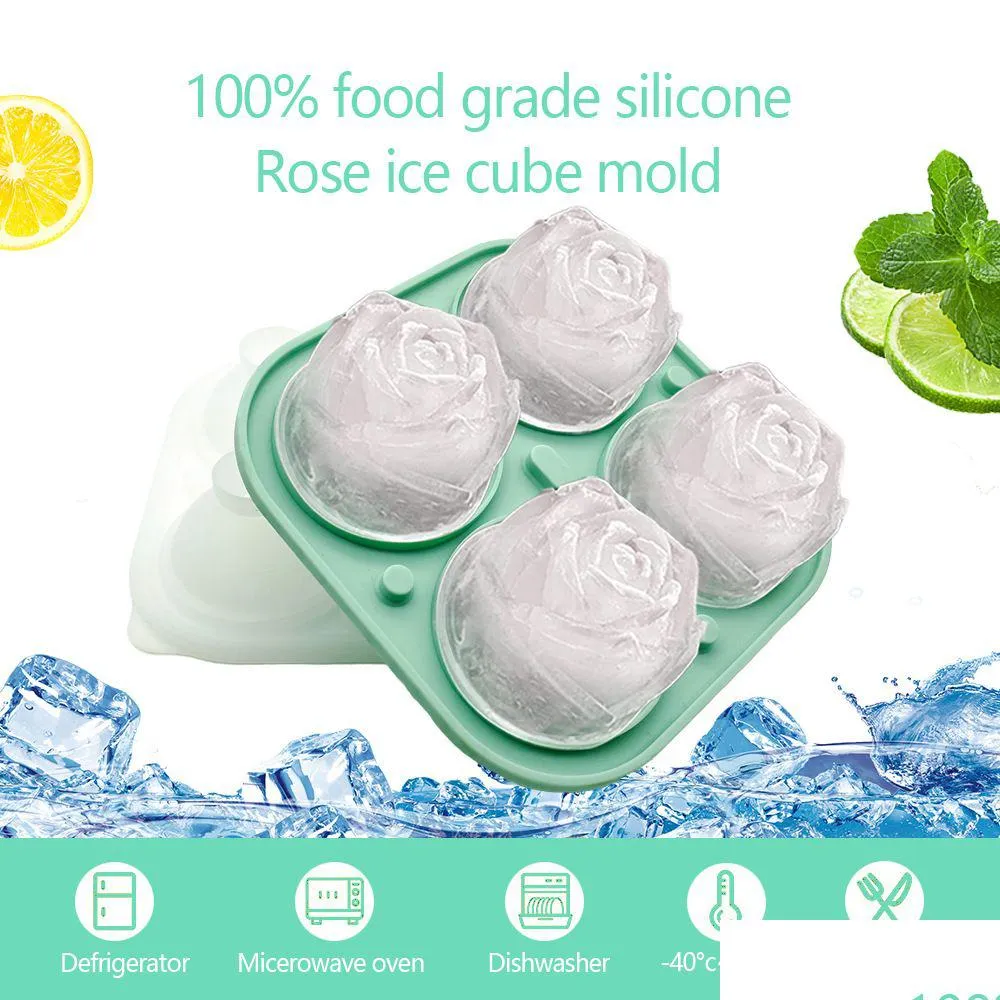 Moules De Cuisson Rose Sile Ice Tray Mods Forme De Fleur De Qualité Alimentaire Antileakage 4 Grilles Réutilisable Ices Cube Moule Pour Bar Drop Delivery Home Dhbcv