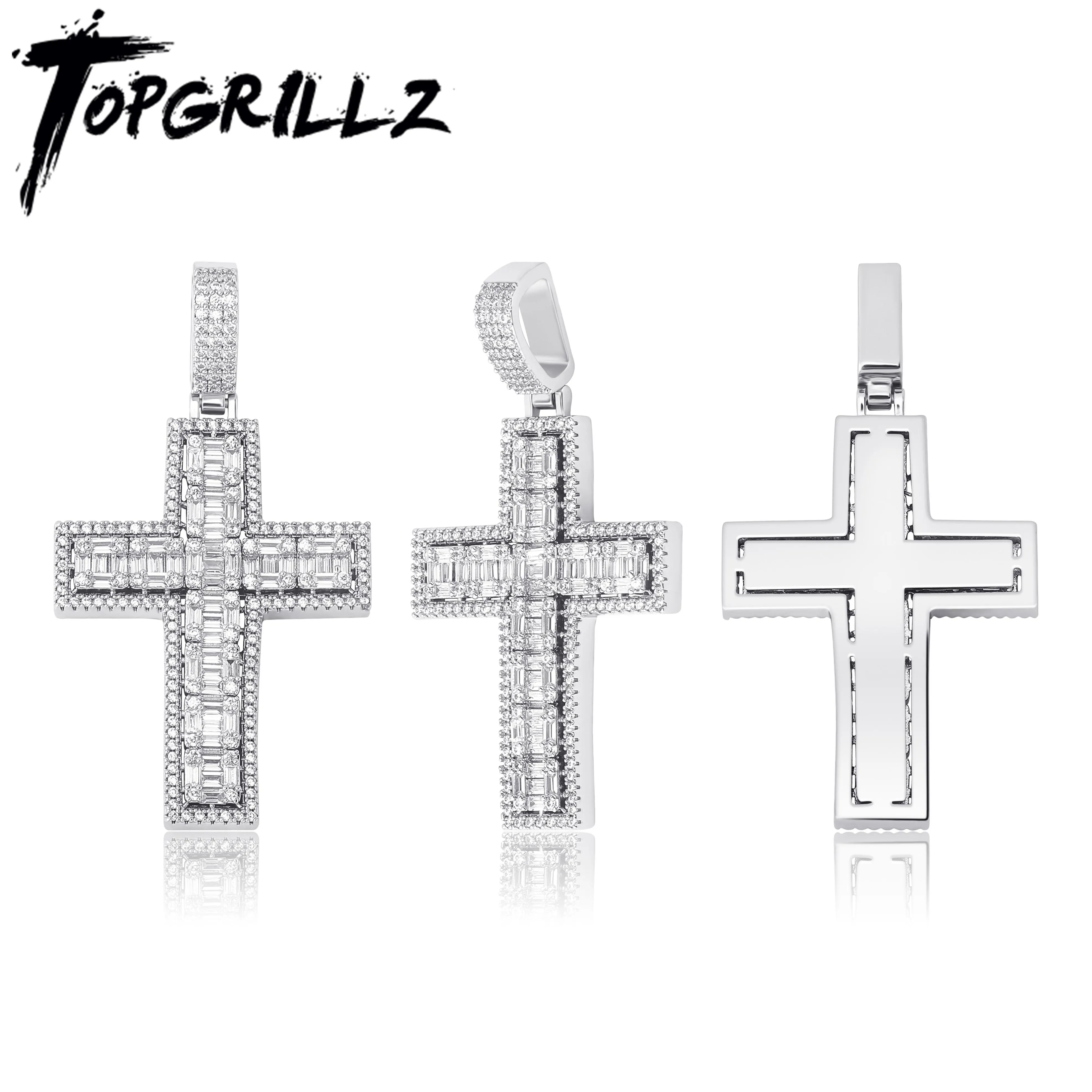 Necklaces TOPGRILLZ Hip Hop High Quality Cross Pendant Necklace Iced Out Full Micro Pave Cubic Zirconia Pendant Fashion Jewelry For Gift