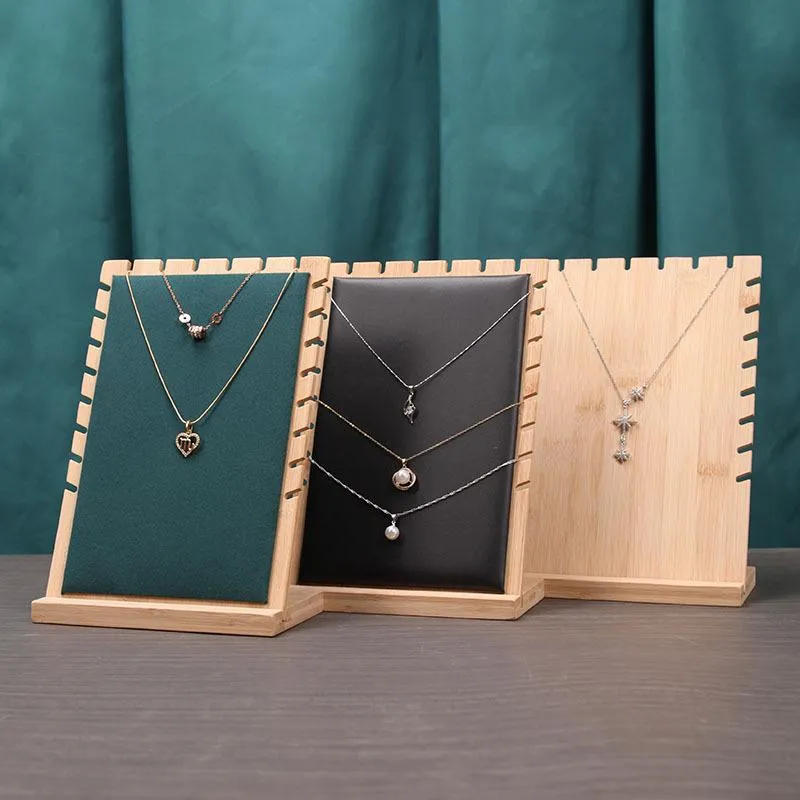 Pudełka bambus biżuterii stojak na wyświetlacz stojak na naszyjnik w zawieszek w zawieszek łańcucha deski do przechowywania pudełka biżuteria półka wyświetlacza