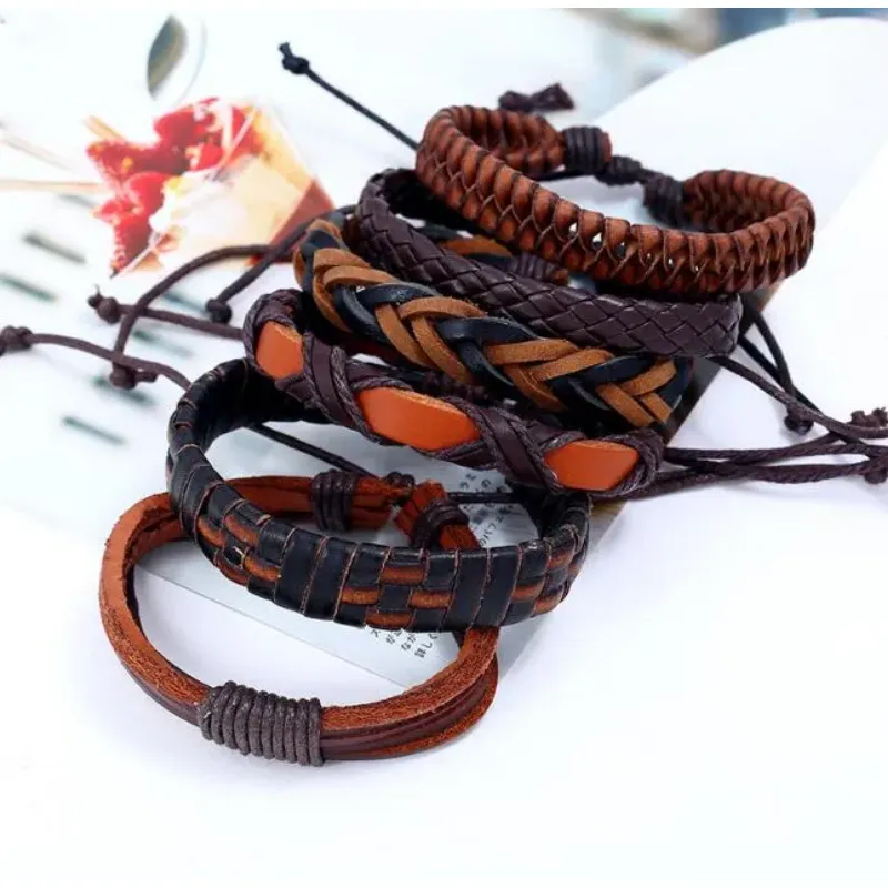 mode serie Men Woman Cowhide Bracelet Des Dieny kralen strengen bruin overlappende vlechtcombinatie pak suite armband 6styles/