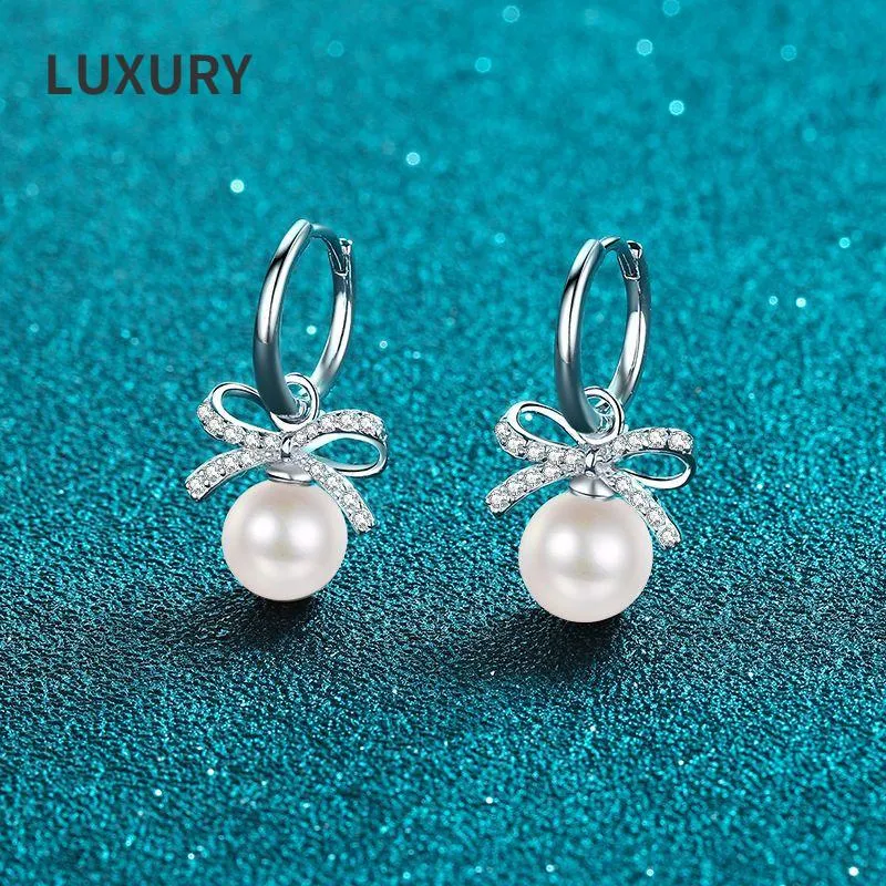 イヤリングLUXURYS925 STERLING SILVER Excelling Cut Affordable Moissanite Freshwater Pearl HoopEarrings Women Gift Fine Jewelry Wholesale