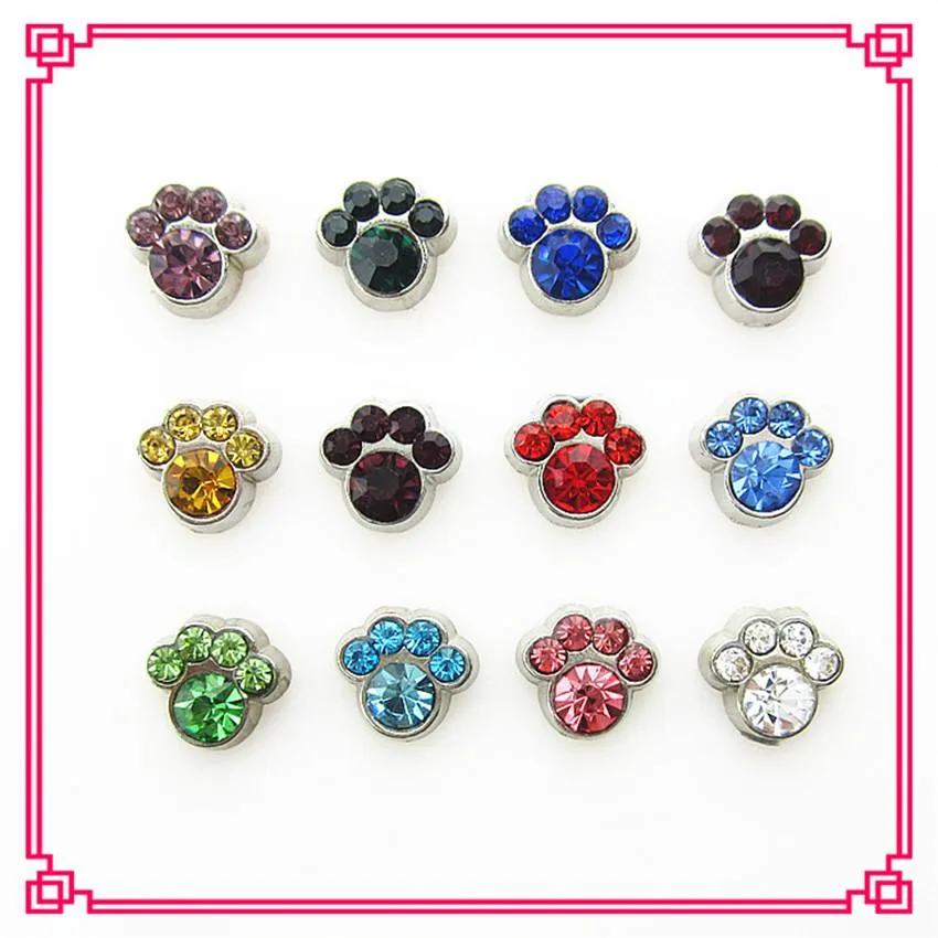 Encantos por atacado 120 pçs mix 12 cores birthstone cão pata flutuante encantos de vidro vivo memória flutuante medalhões pingente diy jóias charme