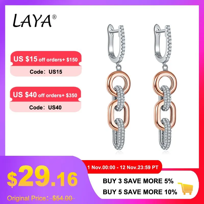 Knot LAYA 100% 925 Sterling Silver Fashion Style Shining Zircon Long Dangling Chain Earrings For Women Original Modern Jewelry