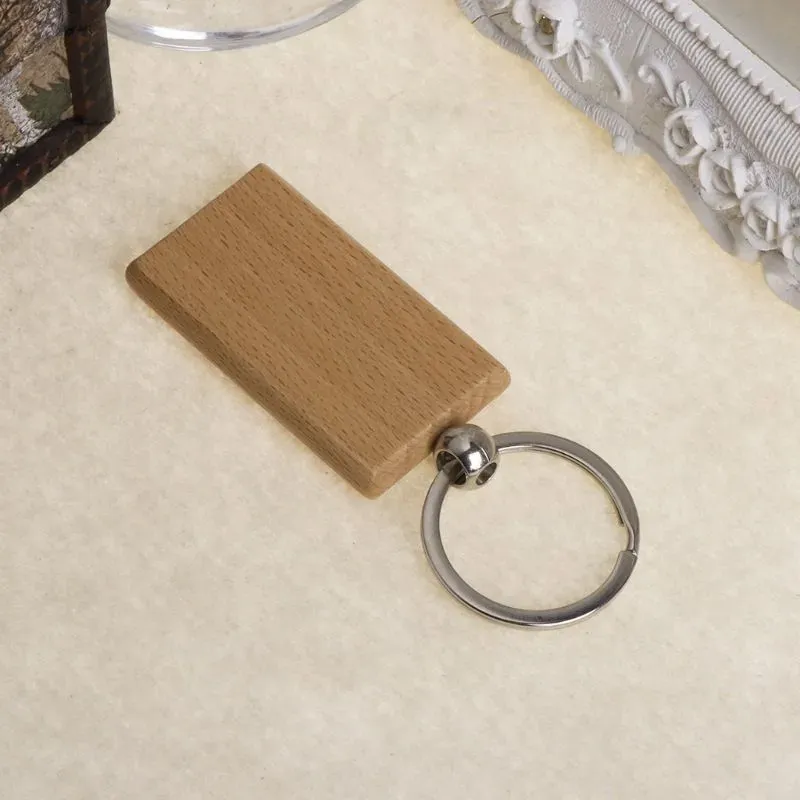 Blank Round Rectangle Wooden Key Chain DIY Pendant Wood Keychain ...