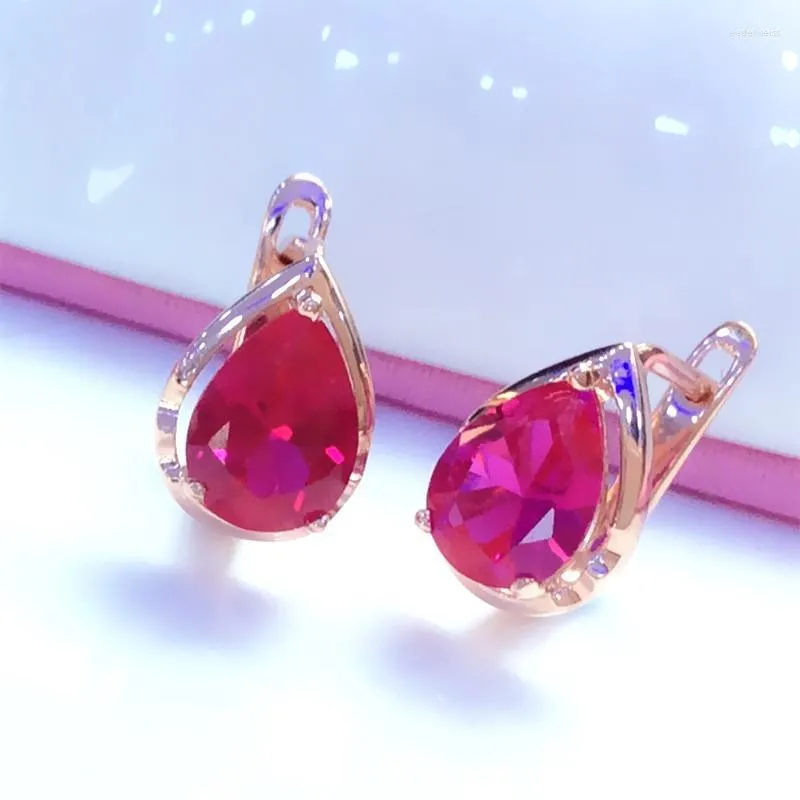 Stud Earrings 585 Purple Gold Simple Water Drop Ruby For Women Classic 14K Rose Light Luxury Engagement Jewelry