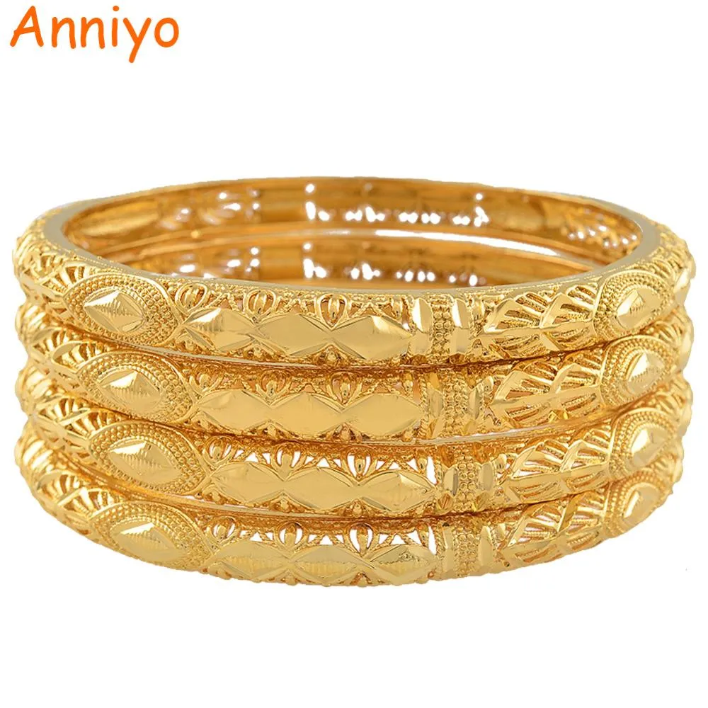 Bangle Anniyo 4PCS/Lot Ethiopian Bride Bangle for Women Gold Color Wholesale Dubai Bracelet African Arab Jewelry Fancy #086106