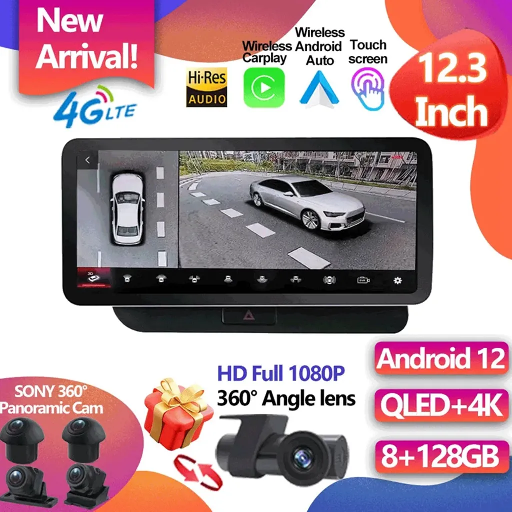 Para Audi Q5 2009 - 2017 12,3 pulgadas 1920*720P CARPLAY Auto Android 12 coche estéreo Radio Pantalla reproductor Multimedia navegación GPS-4