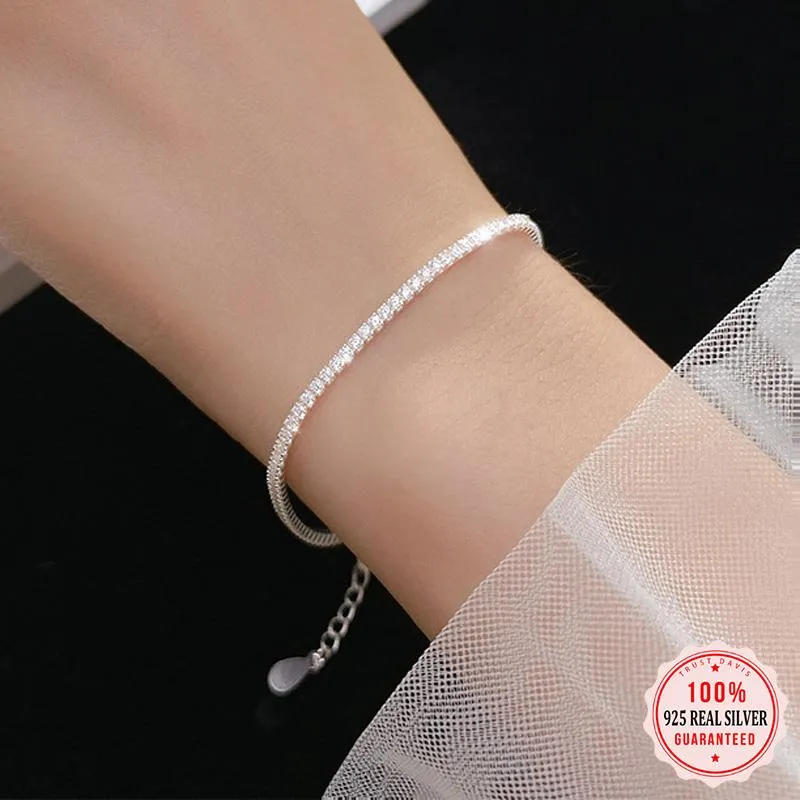 Bangle Trustdavis Luxury Real 925 Sterling Silver Fashion Simple Dazzling CZ Chain Armelets For Women Wedding Fine S925 SMYELLT DA1715