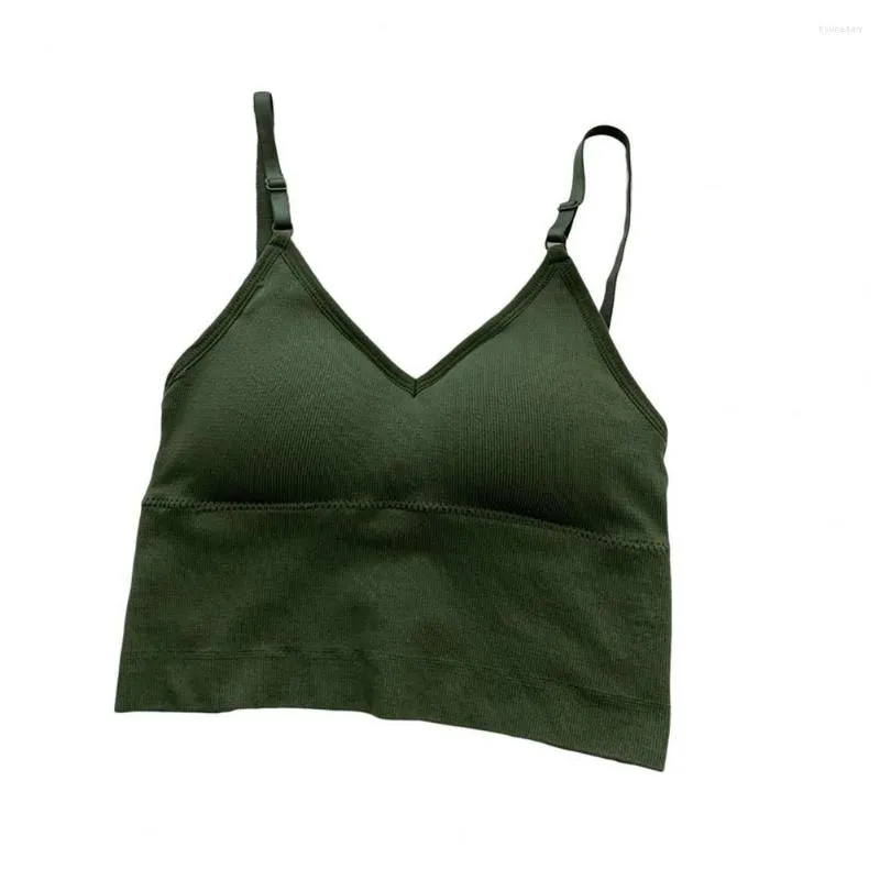 Bras Women Camisole Thick Mold Cup Solid Color Seamless Sleeveless Cross  Back Match Top V Neck Built In Bra Vest Tank