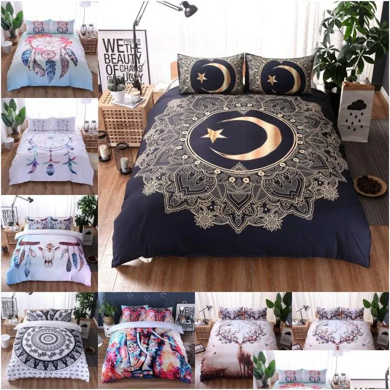 Bedding Sets Feather Pattern Set Mandala Boho Er Elephant Moose 2/3Pcs Bed No Sheet Filling Drop Delivery Home Garden Textiles Suppli Dhym7