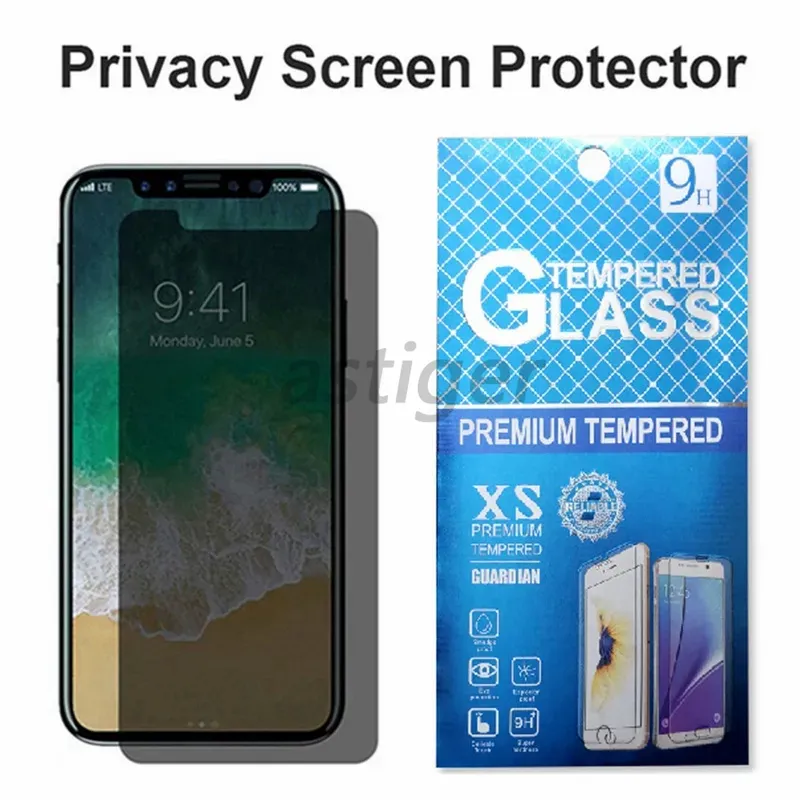 Protecteur d'écran en verre trempé anti-espionnage pour iPhone 11 12 13 14 PRO MAX XR XS 7 8 PLUS avec emballage de boîte de vente au détail