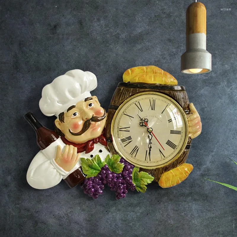 Reloj de pared Vintage para decoración del hogar, estatua de Chef