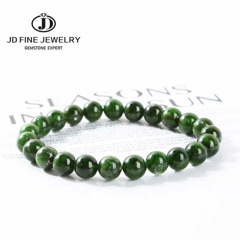 Bracelets JD Elegant Natural Stone Green Diopside Strand Bracelets Women Fashion Round Beads Stand Bangles Quality Bijoux pour les cadeaux de fête