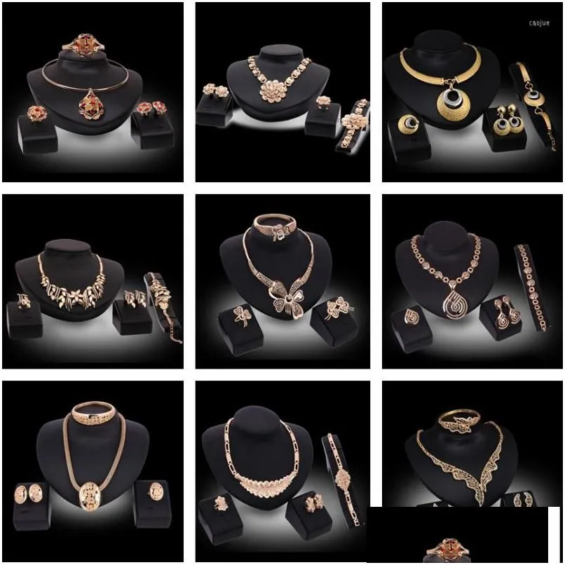 Ohrringe Halskette Set Damen Schmuck Europa und Amerika Verkauf Ohrstecker vierteilig Wassertropfen Anhänger Großhandel Lieferung Sets Dhgarden Dhcyh