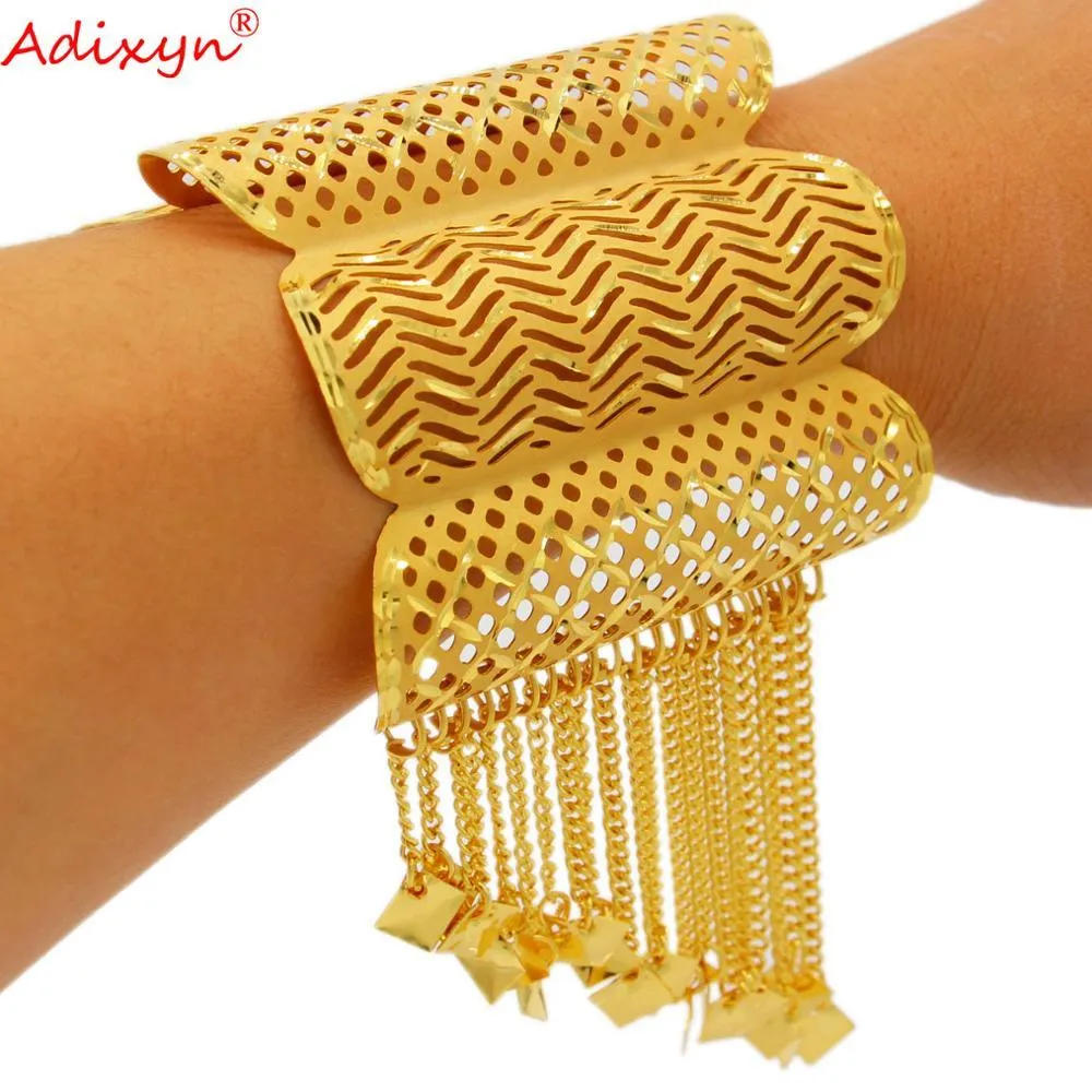Bangle Adixyn Tassles Plus Big Size Brangles pour les femmes Gold Color INDIE BIELRIE DUBAI DES PARTIE ARTICLES DE MARIAGE N121110