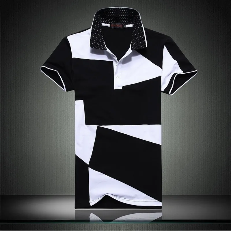 Mens Polos 95% Cotton Mens Classic Patchwork Black White Polo Shirt Kort ärm Ankom Summer Plus Oversize 4XL 5XL 230519