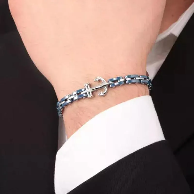 Bracelets Runda Men Blue en céramique Bracelet en acier inoxydable Bracelet de pierre blanc 2021 Bijoux de mode Cadeaux d'anniversaire