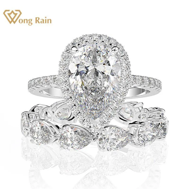 Yüzükler Wong Rain Luxury 100% 925 STERLING Gümüş Yaratılan Moissanite Taş Nişan Yüzüğü Setler Alyans İnce Takı Toptan