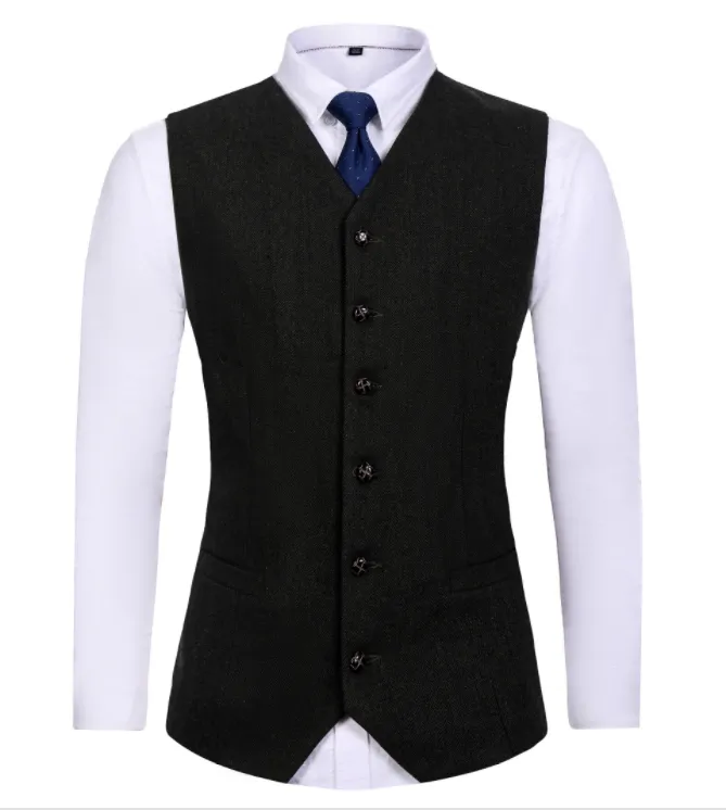 Mäns västar män passar Vest Solid Color Man Custom Made Lapel/V Neck Slim Fit Wedding Waistcoat för affärsmässiga kläder