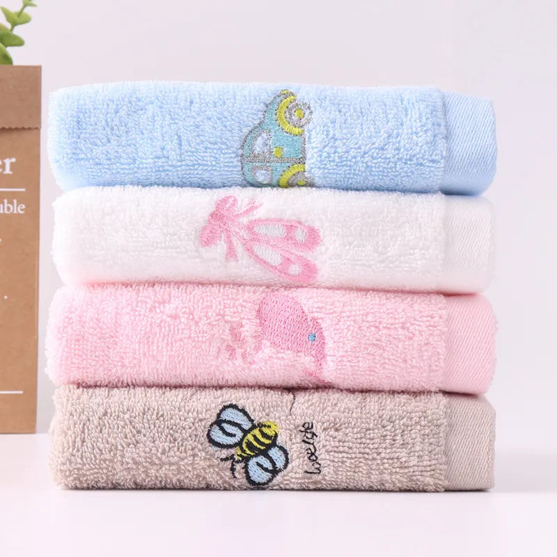 A piece Children's towel cotton cartoon solid color square towel soft absorbent saliva towel for infants and toddlers