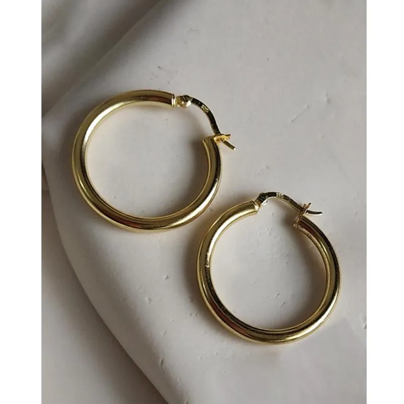 Huggie Mlkenly Gold Silver Glossy Hoops örhängen Minimalist Tjock Tube Round Circle Earrings For Women 925 Sterling Silver Fine Jewelry