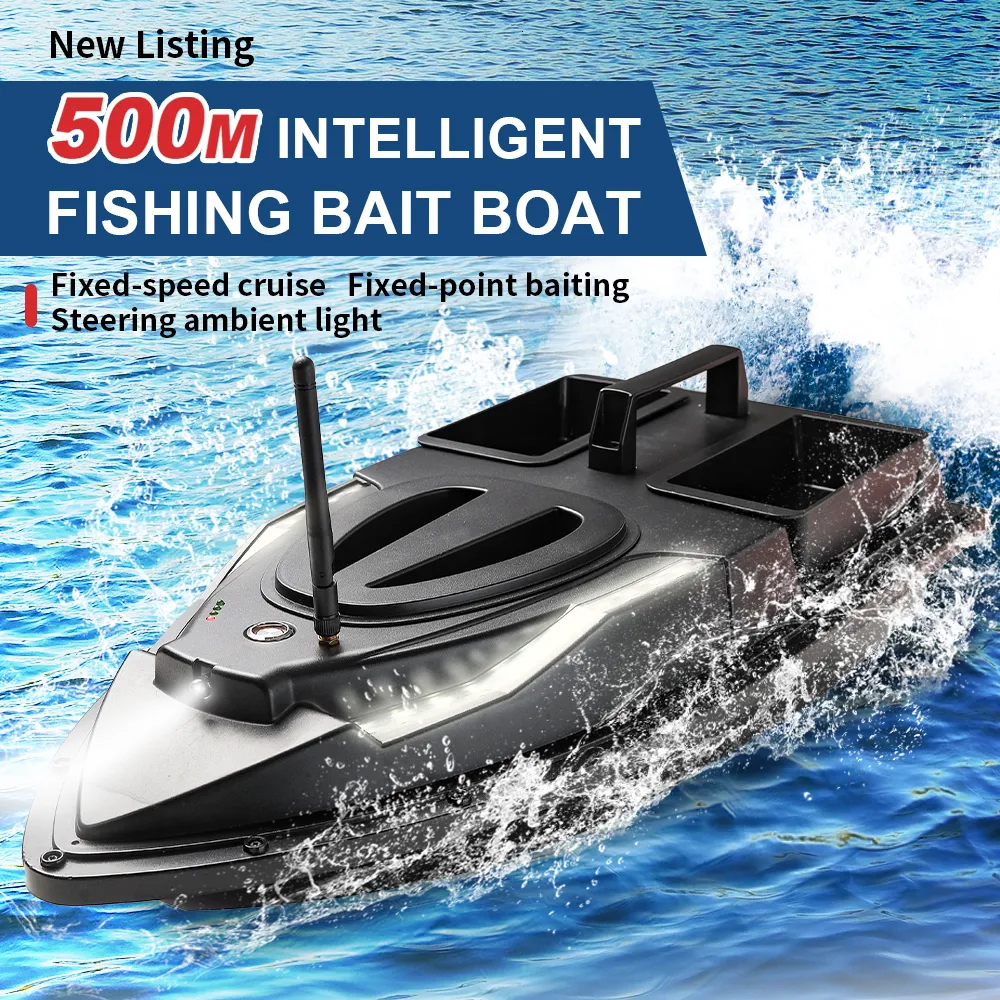 Outdoor All Waters 500M Waterproof RC Bait Boat 1.5KG Load LED Lighting  Fixed Speed Cruise Electric Remote Control Fishing Boat