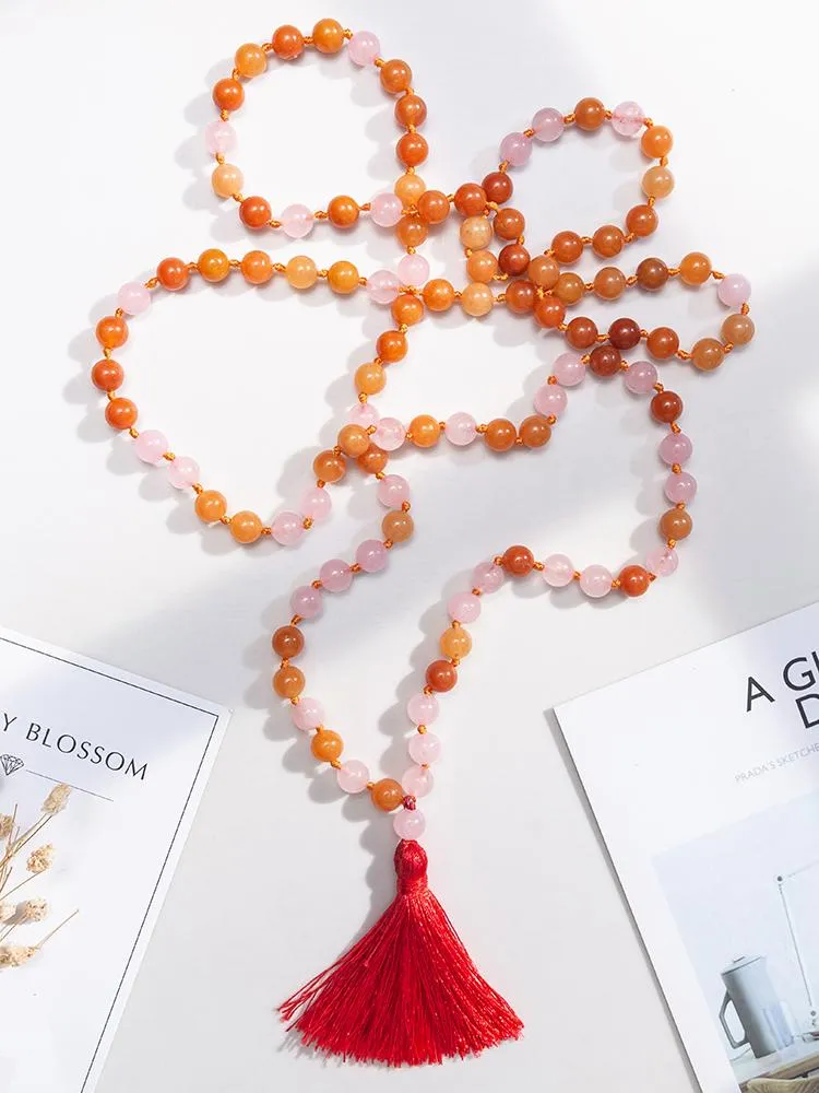 Collane OAIITE Pietra naturale Collana di perle di quarzo rosa Boho Nappa annodata Japamala Meditazione 108 Mala Jasper Collana Gioielli di moda