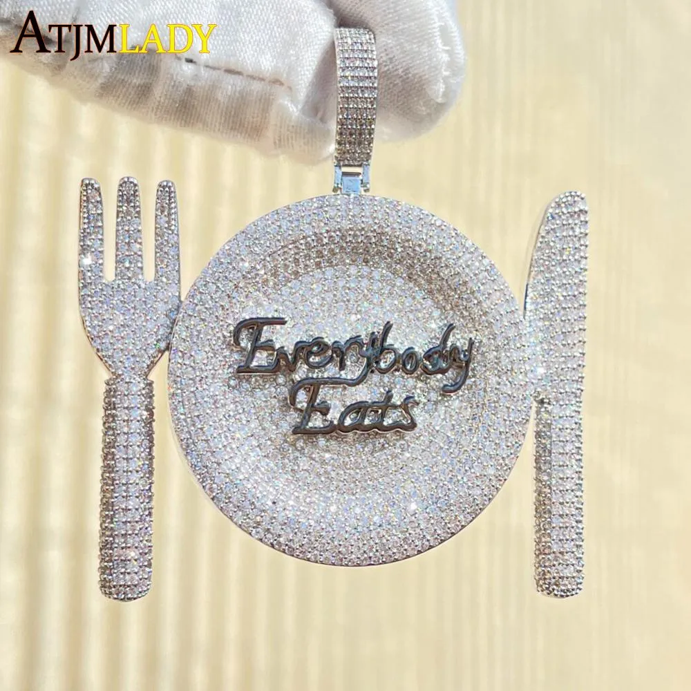 Necklaces Sparking Bling 5A CZ Everybody Eats Pendant for Men Hip Hop Iced Out Rock Punk Letters Two Tone Gold Plated Necklace Jewelry