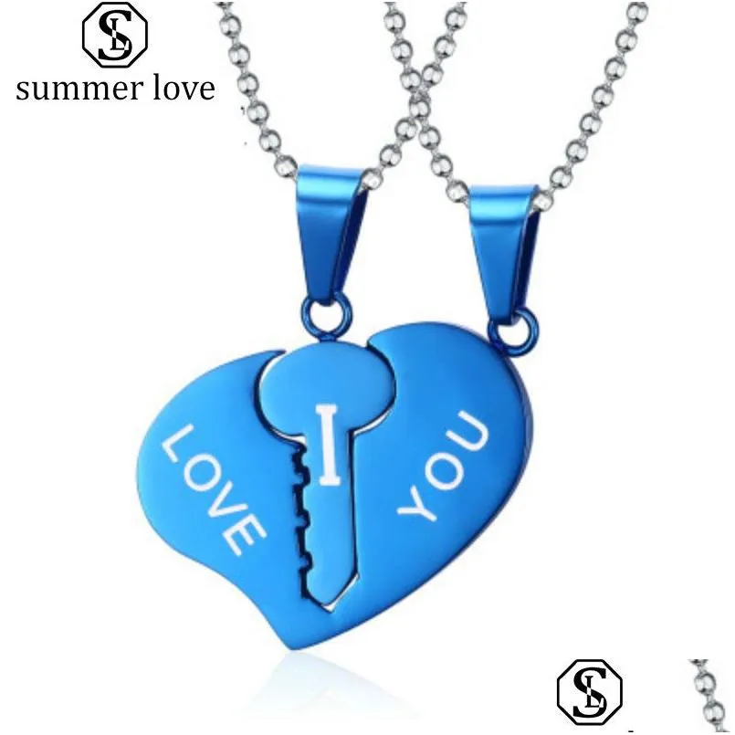 Pendentif Colliers 2Pcs / Set Amour Clé Coeur Pour Femmes Hommes Amoureux Couple Bijoux Collier Brisé Saint Valentin Cadeau Drop Delivery Penda Dhygw