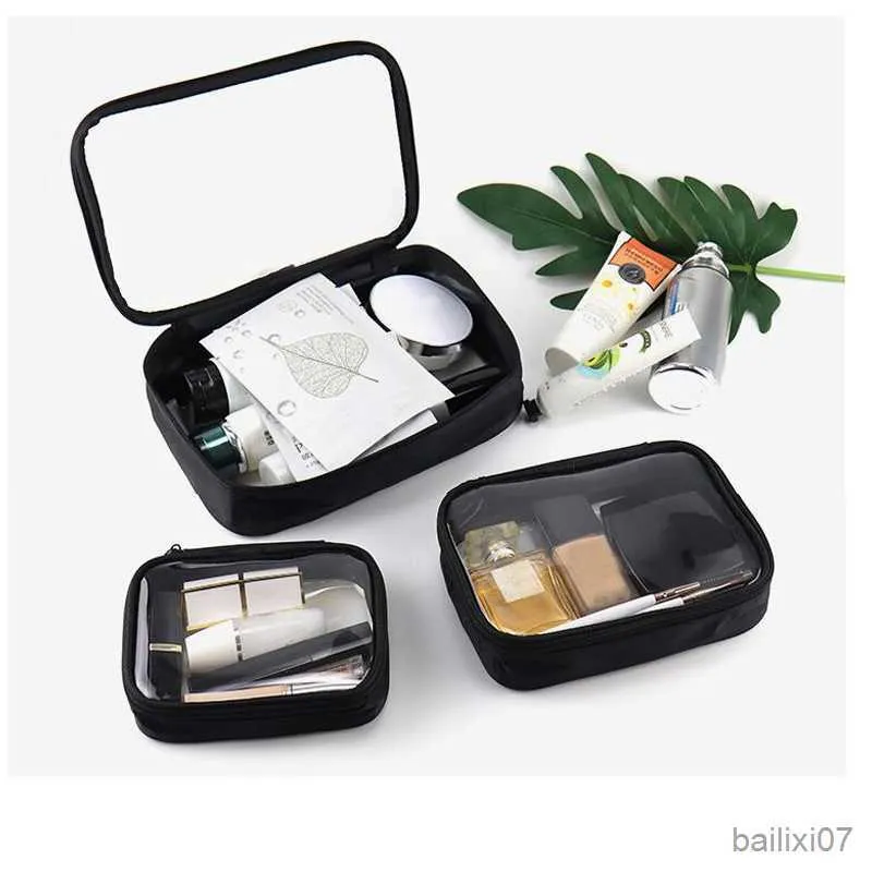 Sacs à cosmétiques étuis étanche marque maquillage brosse étui noir maquillage cosmétique sac voyage stockage Transparent sac clair toilette