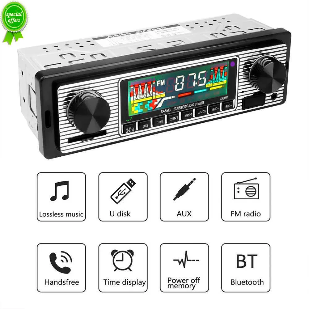 Nuova autoradio Bluetooth Vintage Auto Radio Stereo FM SD AUX riproduzione Retro Autoradio RCA uscita Audio lettore MP3 per auto con telecomando