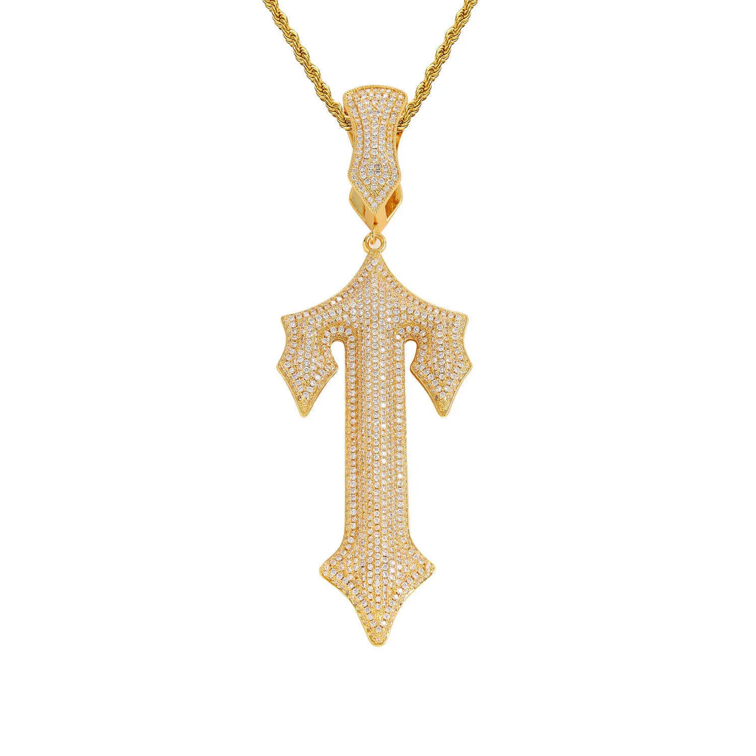 New Trapstar Pendant T-shaped Cross Necklace Large Trendy Copper Mini Inlaid Zircon Men's Hip Hop Pendant