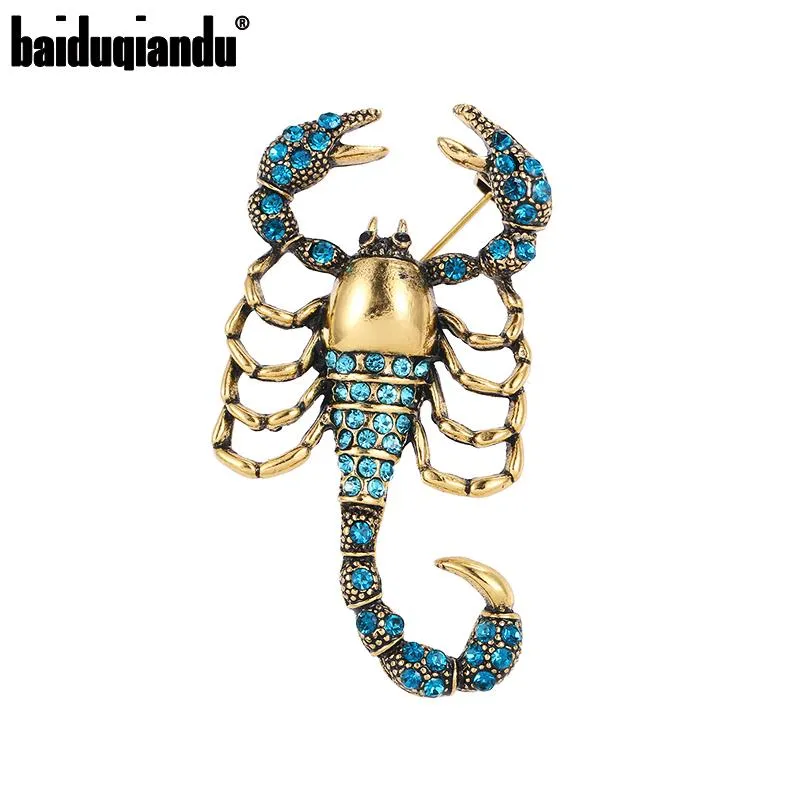 Baiduqiandu High Quality Antique Gold Plated Rhinestone Scorpion Brooch Pins Fashion Clothes Jewelry