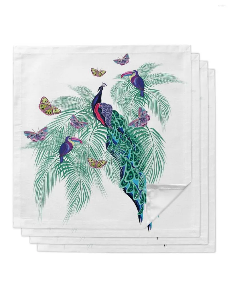 Serviette de table 4 pièces paon oiseaux plantes colorées carré 50cm fête mariage décoration tissu cuisine dîner service serviettes